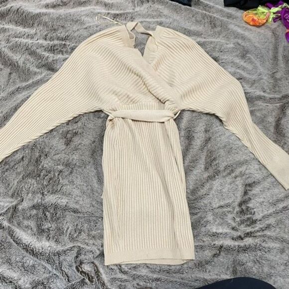The Vintage Shop off shoulder ribbed tan mini sweater dress | Sz S - Picture 2 of 5